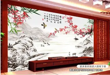 Изработена по поръчка стенопис 3d стенни картини на стената в китайски стил бамбук цвете сливи пейзаж начало декор снимка тапети в хола