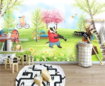 XUE SUCustomized големи стенни тапети Nordic креативна ръчно рисувана илюстрация на животни на фона на стената на детската стая